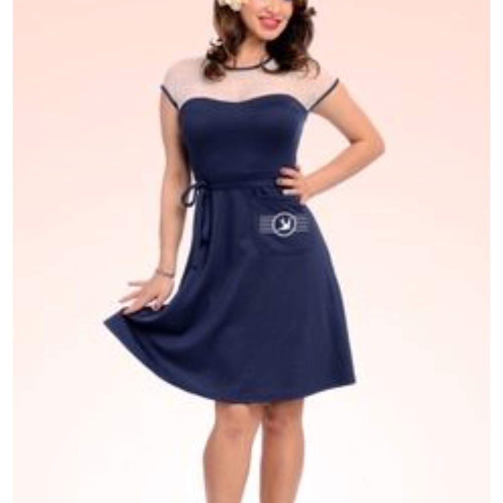 Navy Rock Steady Sparrow ribbon dress Size M